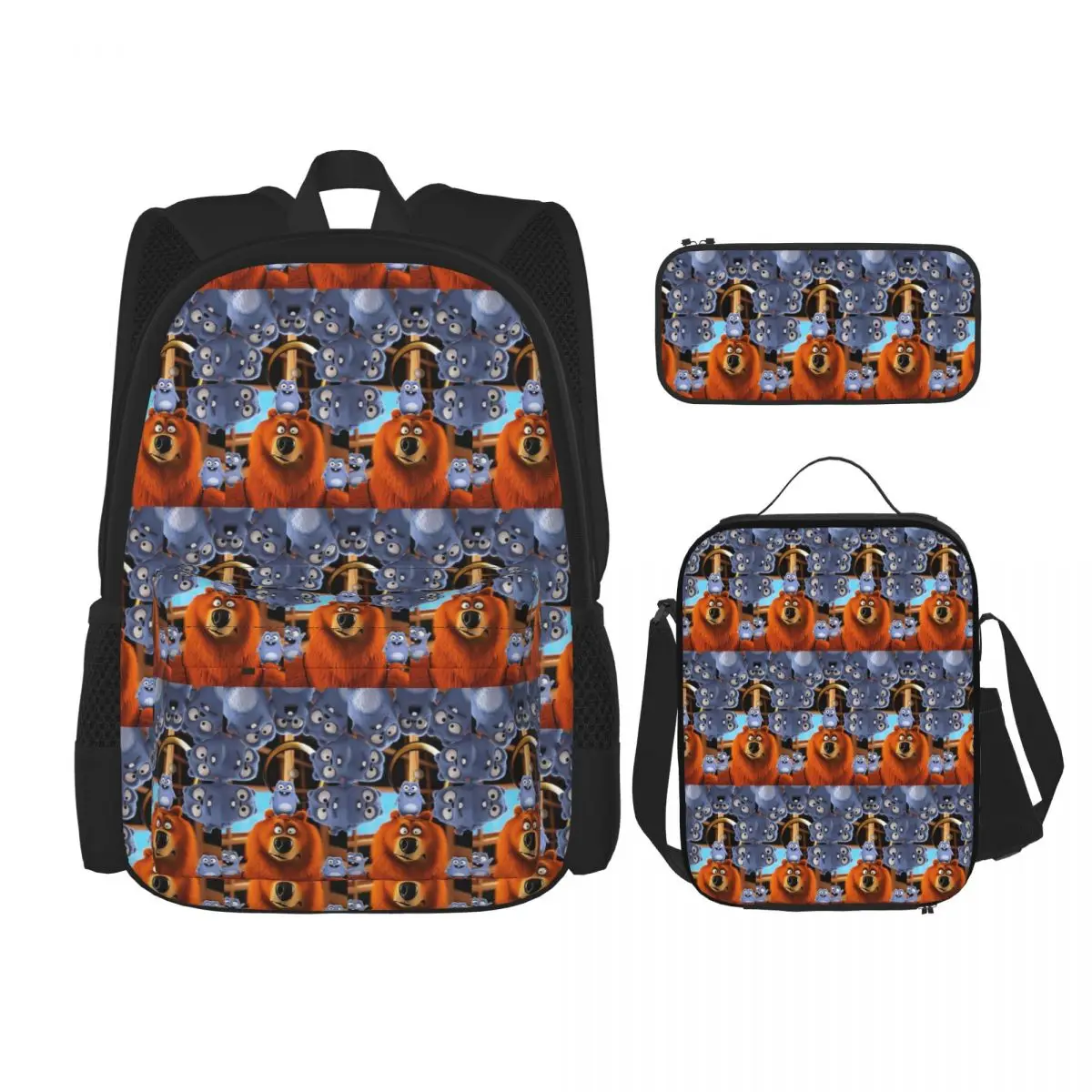 

Grizzly And Lemmings Anime Backpacks Students Bookbag School Bags Rucksack Lunch Bag Pen Bag Three-Piece Set