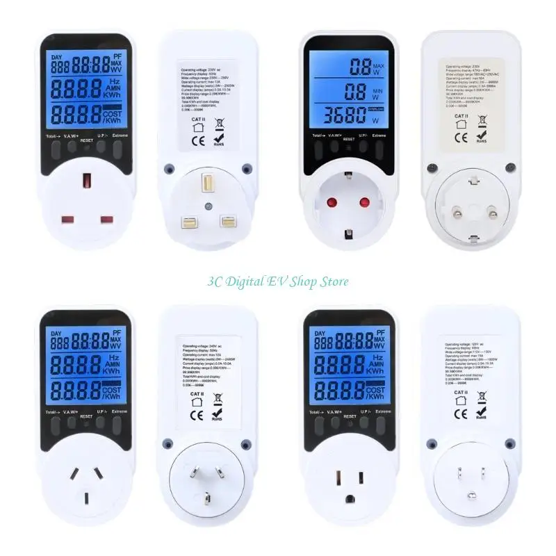 E74D Digital Power Meter Electricity Consumption Energy Meter Socket LCD Display