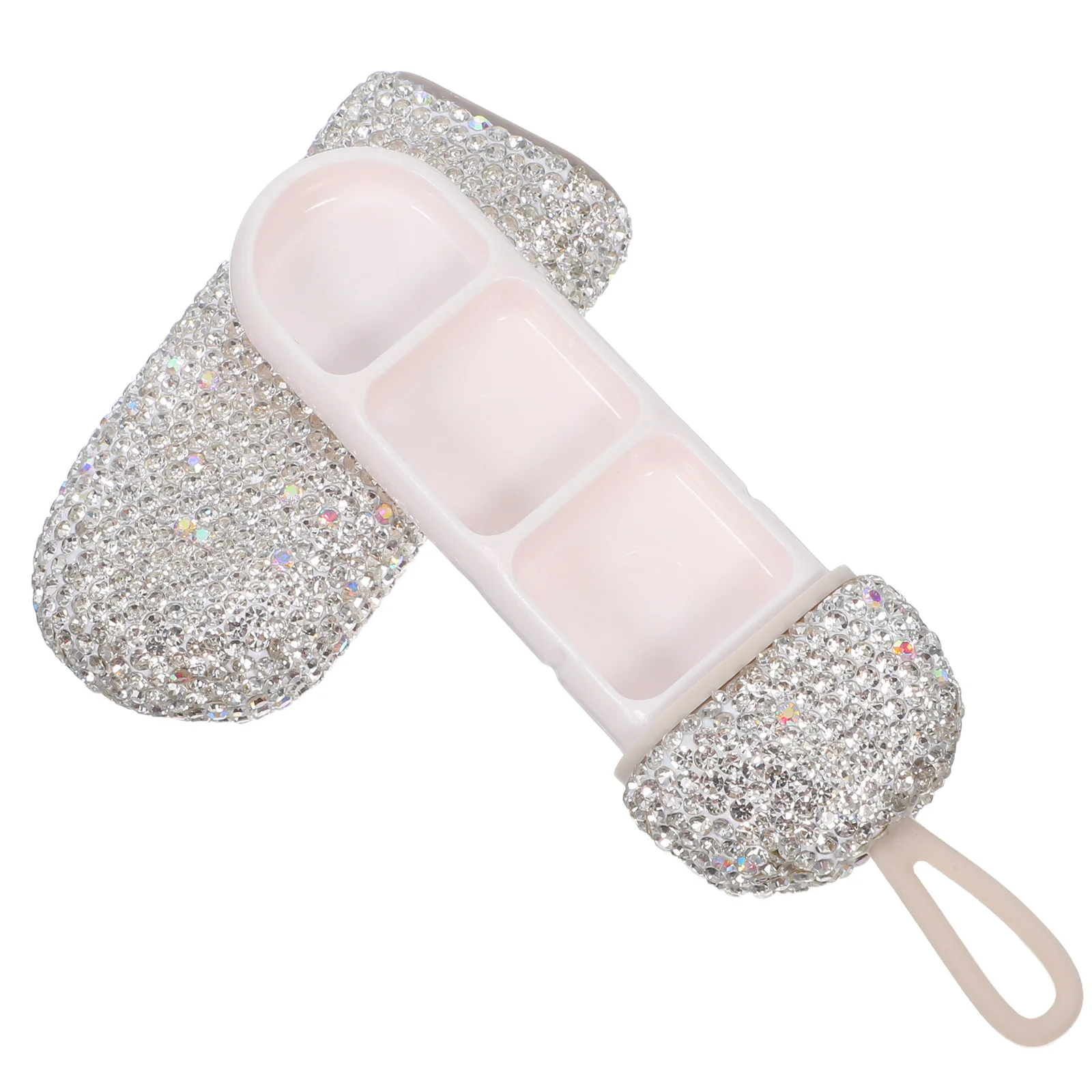 

Роскошный небольшой водонепроницаемый органайзер для таблеток, компактный, с 3 отделениями, дорожный ежедневный футляр для лекарств, стильный органайзер для ежедневных таблеток со стразами