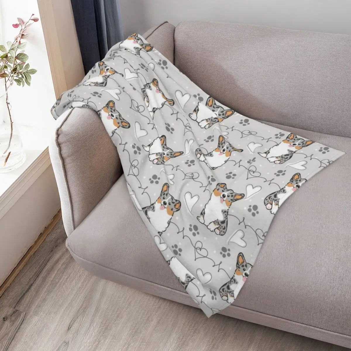 Love Corgi - بطانية رمي Blue Merle 2 بطانيات فلانيل ناعمة كبيرة منقوشة مخصصة #3