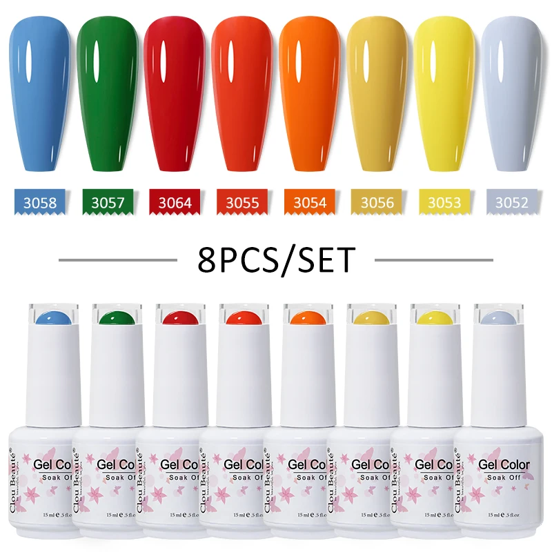 

Clou Beaute Christmas COLOR 8pcs Gel Polish Set Nail Art Translucent Semi Permanent LED UV Nude Glitter Soak Off Varnish DIY Gel