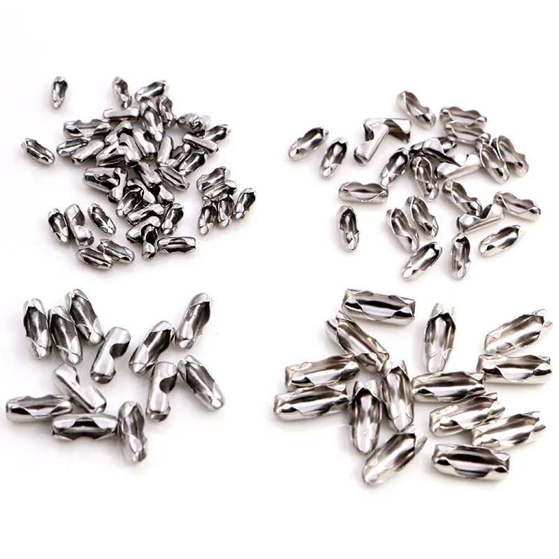 Fashion 1.5 2.0 2.4 3.0 mm Stainless Steel Ball Chain Connector Clasps End Beads Crimp For DIY Jewelry Making Finding Supplies