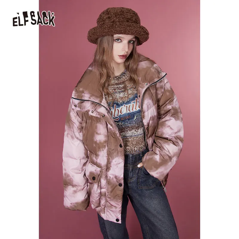 ELFSACK Korean Fashion Kawaii Down Coats Women 2023 Winter New Plus Size Designer Jackets