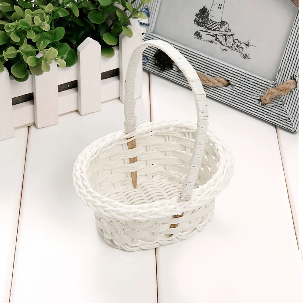 

4Pcs Woven Storage Basket Handmade Flower Basket Portable Handle Multi-Use Wedding Party Gift Holder Flower Arrangement Holder