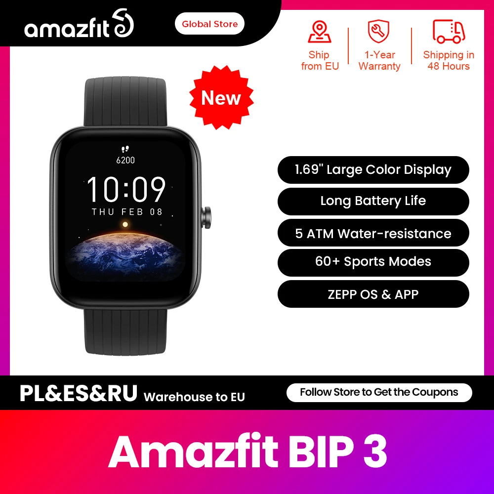 Top! [World Premiere] Amazfit Bip 3 Smartwatch 60 Sports Modes Blood-oxygen Saturation Measurement Smart Watch For Android IOS