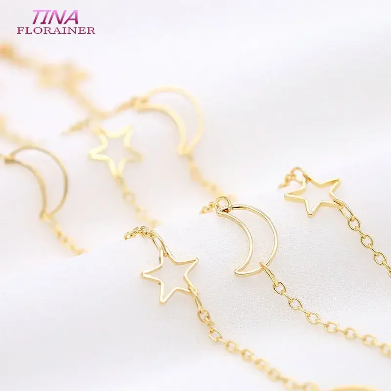 DIY chain accessories copper metal plated 14K Gold Color Star and Moon chain jewelry making material