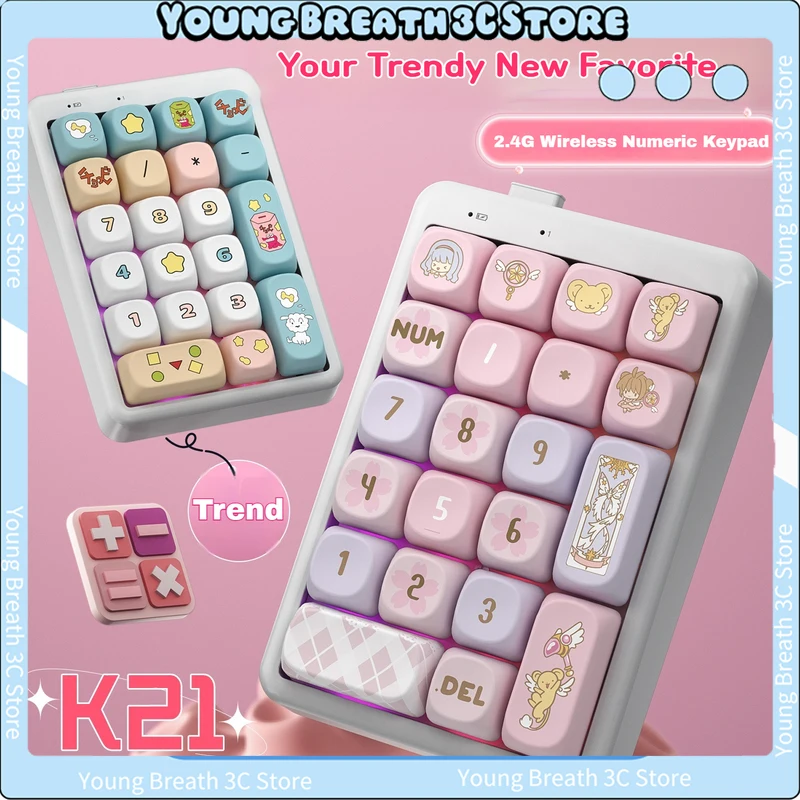 

21key F21 Number Pad Mechanical Keyboard Tri-Mode Cartoon Mini Portable Numeric Keypad With Hot-Swap Rgb Backlight Number Pad