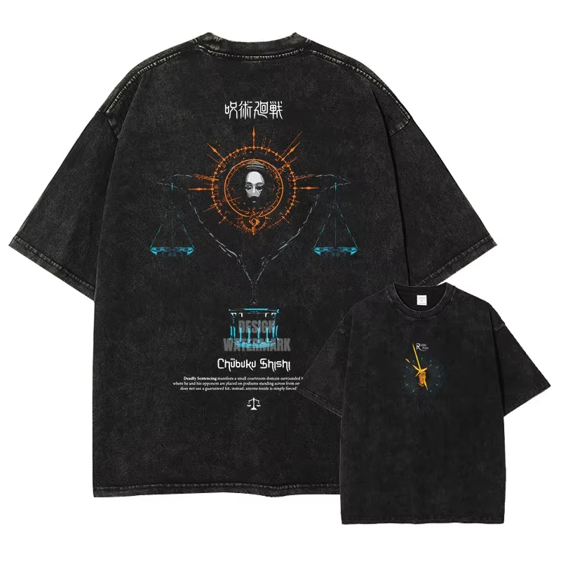 

Oversized Jujutsu Kaisen Washed Summer T-Shirt, Vintage Distressed Anime Graphic Streetwear for Men Women, Retro JJK Anime Tee