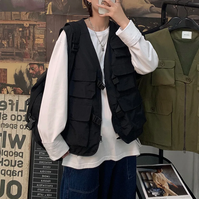 Spring Tooling Tactical Vest Mens and Womens Black Trend Hip Hop Vest Jacket for Men
