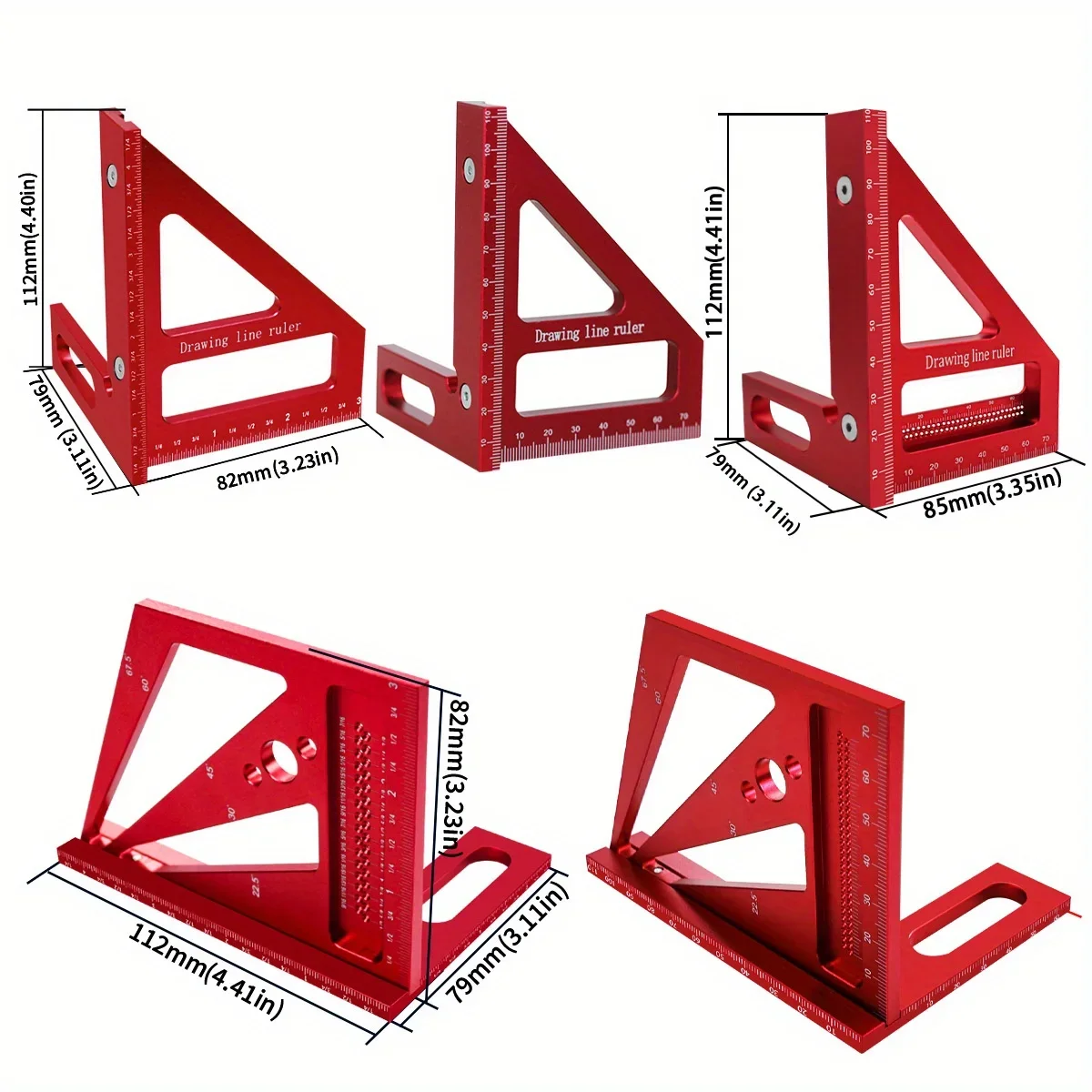 Kit quadrato da carpentiere con goniometro in alluminio da 2 pezzi - Calibro per tracciatura centrale con layout multiangolo 3D per la lavorazione