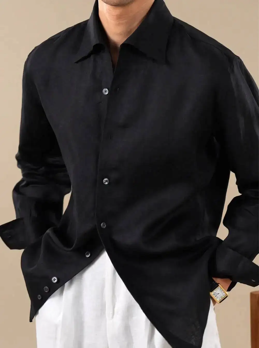 100% Linen Italian One-collar Shirt Men Breathable Business Casual Shirt Men Dress Camisa Masculina Social  Formal Mens Shirts