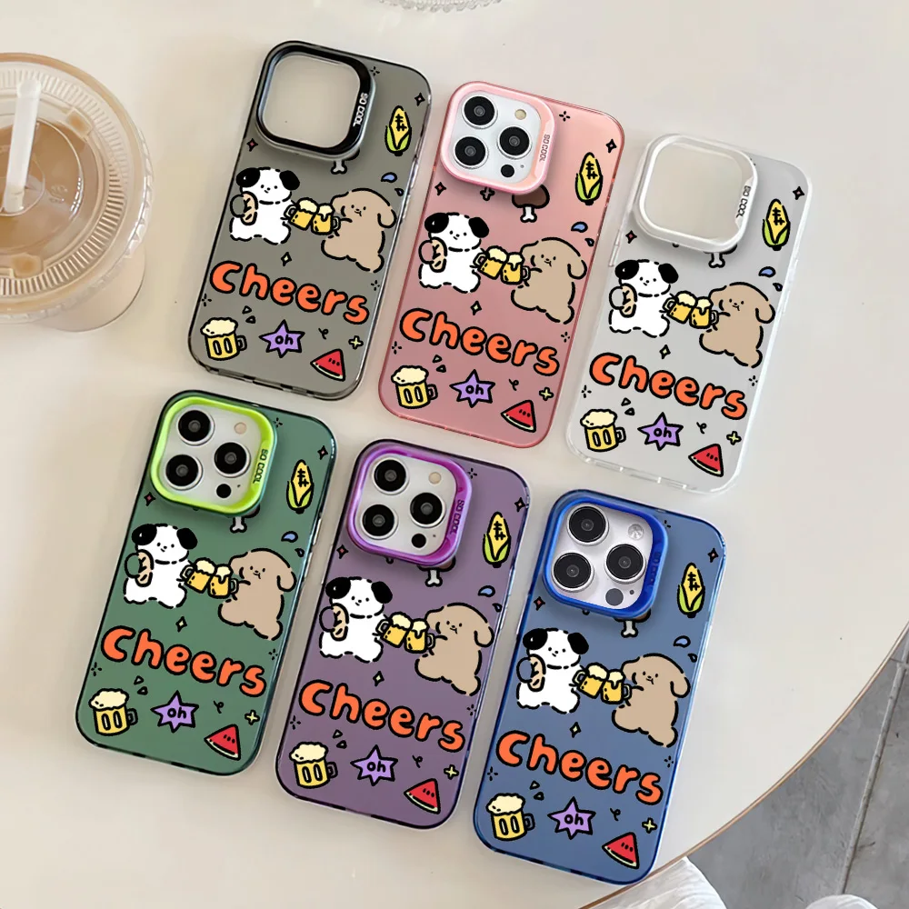 Funny Cheers Puppy Phone Case For iphone11 12 13 14 15 16 Pro Max Plus fashion laser colorful silver IMD cover