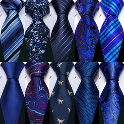 Classic Dark Blue Silk Necktie For Men With Pocket Square Cufflinks Sets Designer Floral Suit Ties Formal Party Barry.Wang 5035