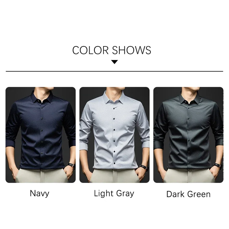 BROWON, camisa de manga larga para hombre, otoño 2025, nueva camisa informal de lujo de Color sólido, camisas ajustadas de oficina de negocios para hombre, ropa