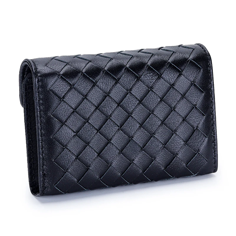 Imagem -04 - Moda Pele de Carneiro Couro Titular do Cartão Carteira Homens Business Card Organizer Case Mulheres Woven Credit Card id Holder Smart Coin Purse