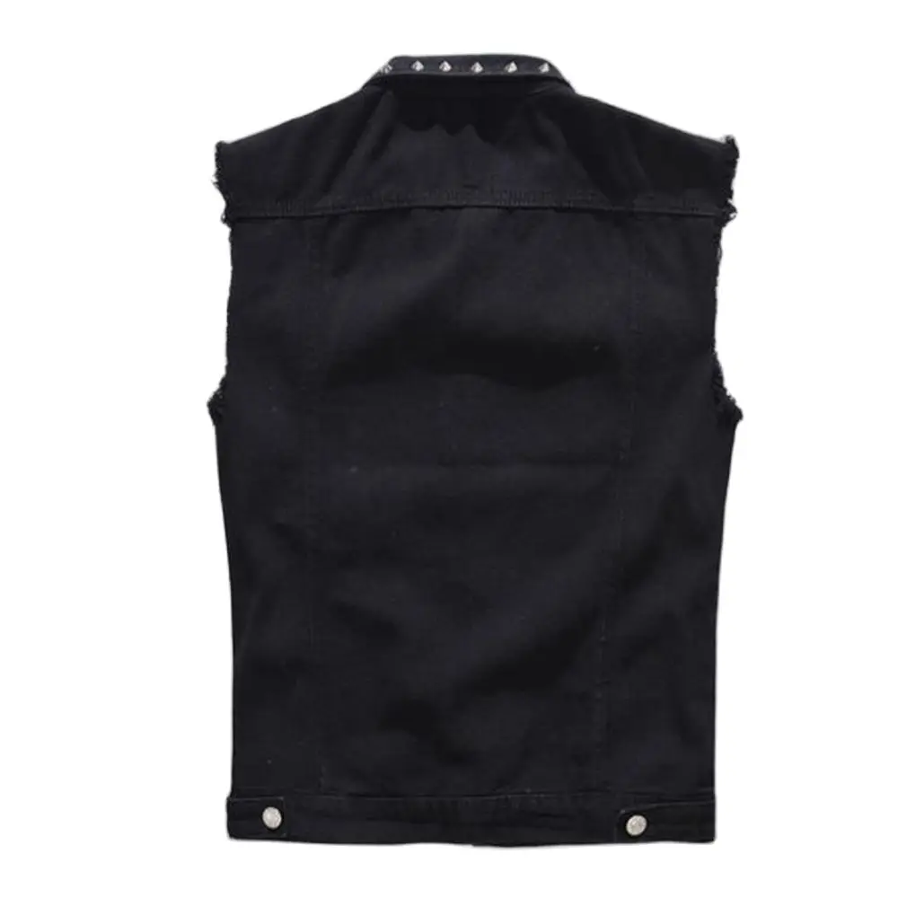 New 2024 Denim Vest Men Punk Rock Rivet Cowboy Black Jeans Waistcoat Fashion Men Motorcycle Style Sleeveless Jeans Jacket M-5XL