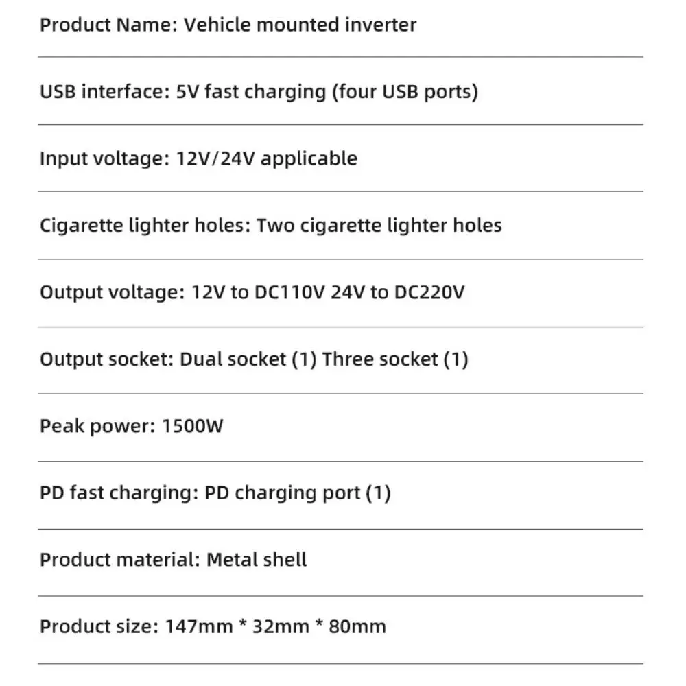 المحمولة العالمي سيارة العاكس عالية الطاقة 1500 واط سيارة محول المقبس 4 USB/PD محول الطاقة متعدد الوظائف