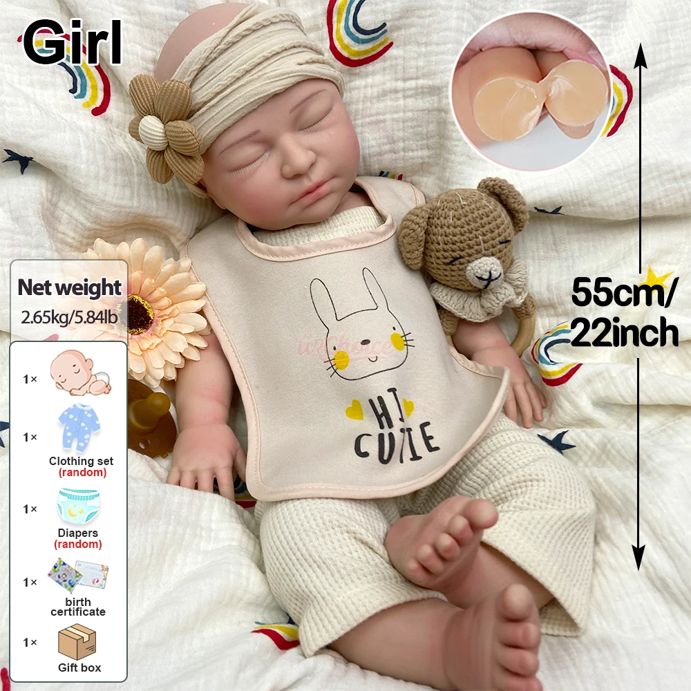 Pesado gordo 22 pulgadas boca abierta niña cuerpo completo de silicona renacido bebé anatómicamente correcto realista coleccionando muñeca de juego de rol