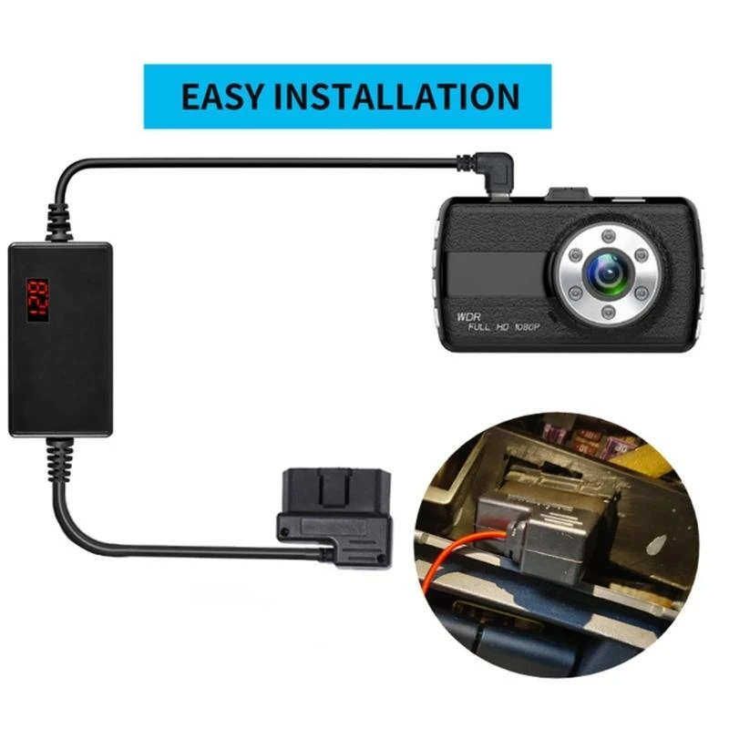 

62KA OBD Power Cable for Dashing Camera USB/USB C OBD Power Cable Adapter Camera Charging Cable with Switches Button Connector