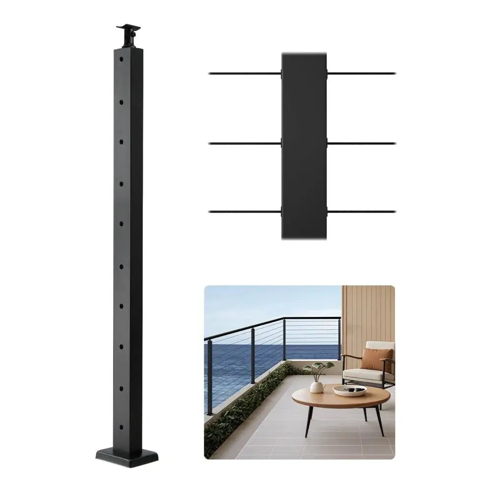 

Stainless Steel Cable Railing Post 36x1x2 Inch Level Deck Stair Railing Kit Pre-Drilled Black Mounting Bracket Handrail Post