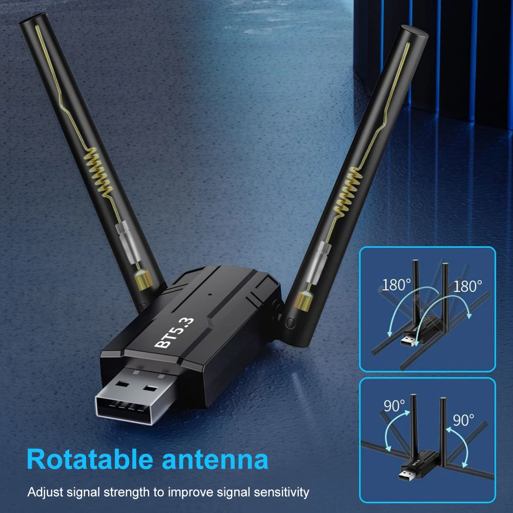 Audio Music Receiver Transmitter Dual Antenna Low Power Transmission Bluetooth-Compatible 5.3 Wireless USB Adapter