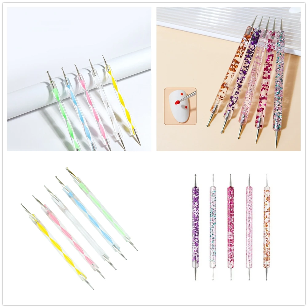 

50pcs Dual-Ends Nail Art Dotting Pen Gradient Shadow Brush 3D UV Gel Nails Rhinestone Picker Manicure Liner Painting Flower Lace