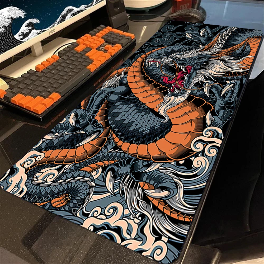 Alfombrilla de ratón Loong HD para teclado de ordenador, alfombrilla de ratón de velocidad Xxl, Anime Dragon, alfombrilla de escritorio grande, parte inferior antideslizante, bordes cosidos de goma