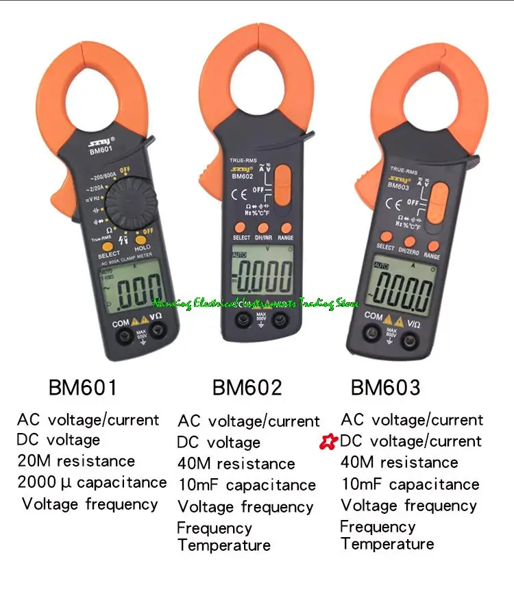 Szbj bm603 verdadeiro rms temperatura inr hz proteção contra sobrecarga 3999 contagem bolso digital ac/dc braçadeira medidor multímetro
