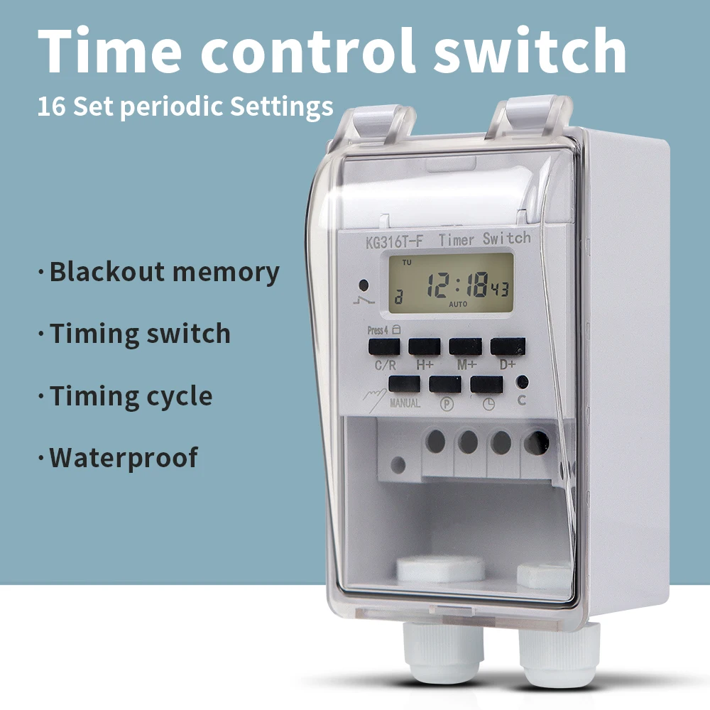 KG316T-F Digital Timer Switch 220V 30A Waterproof Wall Hanging Weekly 7 Days Programmable Electronic Timer With Button Lock