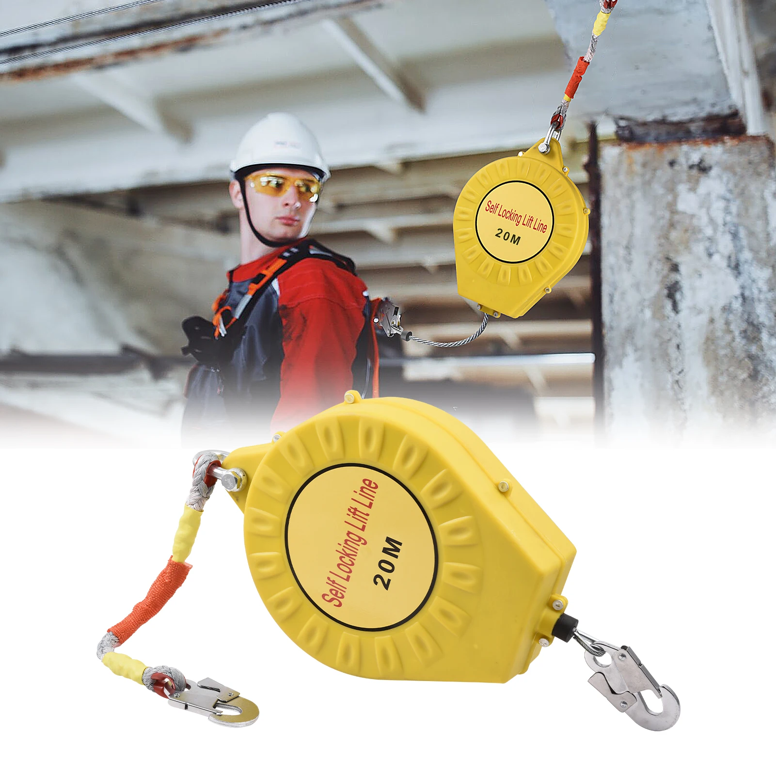 

Automatic Retractable Lifeline 65ft/20m, 330lbs Load Fall Protection with Alloy Steel Hook and Nylon Rope for Climbing Safety
