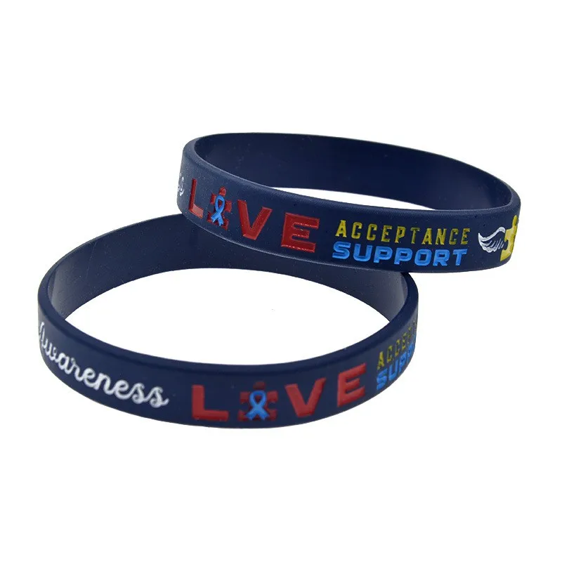 50 Stück Autismus-Bewusstseins-Armbänder aus Silikon mit Aufschrift „Liebe und Unterstützung“, inspirierende Gummibänder für Erwachsene – Detail 6