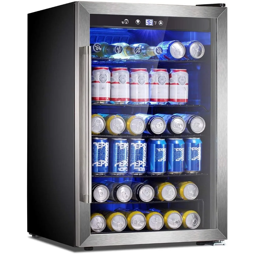 

Beverage Refrigerator Cooler,Mini Fridge Glass Door for Soda,Beer,Wine Small Drink Dispenser Clear Front for Home,Office,Bar