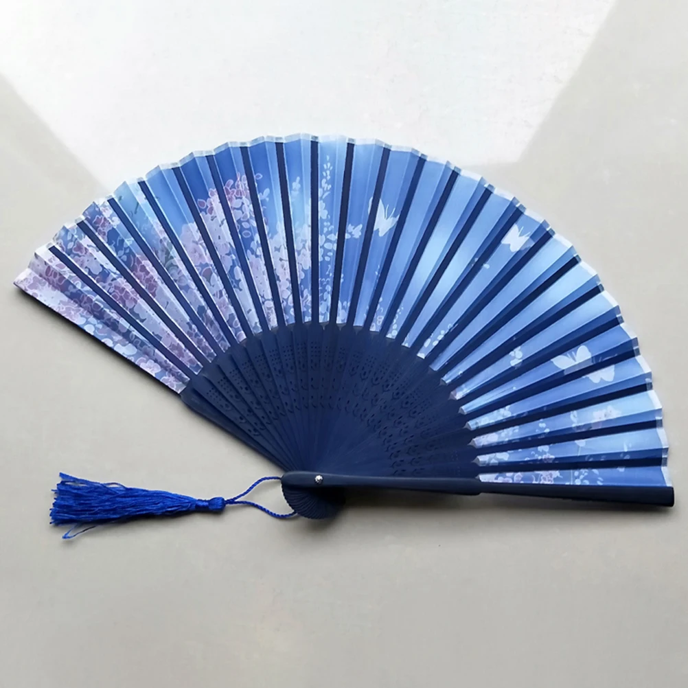 

Woman Folding Bamboo Silk Large Hand Fan Durable Strong Wind for Wedding Outdoor Event Gift Decoration Tassel Fan