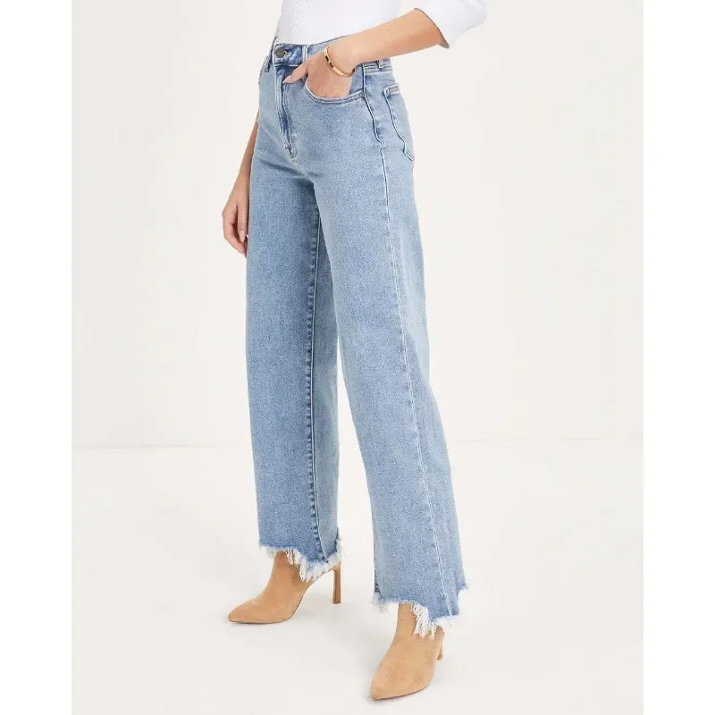 Baggy Jeans Women Tassel Straight Pants Blue Jeans Streetwear Trouser Wide-legged Pants Women Clothes High Waisted Pants Korean