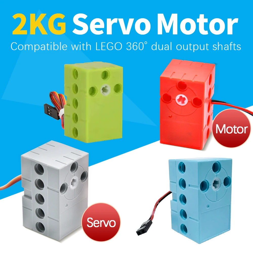 kidsbits Version 2 Programmable 2KG 360 Degree Grey Green Servo&Red Blue Motor Compatible With LEGO Building Blocks Projects