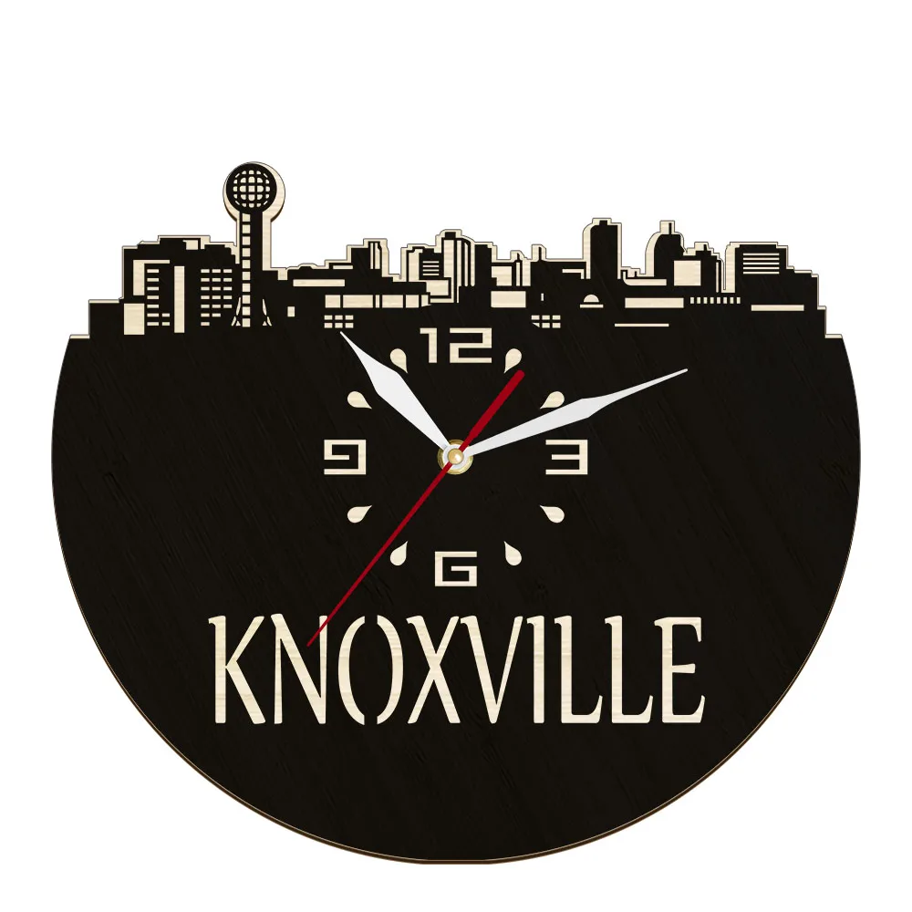 Knoxville Eastern Tennessee City Wooden Wall Clock For Bedoom America Skyline Eco Friendly Natural Wall Decor Cityscape Watch