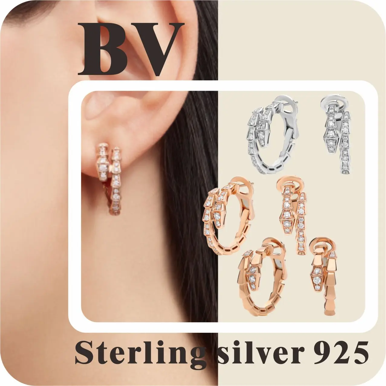 Sterling silver 925 spirit snake gorgeous transformation BV light luxury stud earrings 2024 explosive earrings wear fashionable