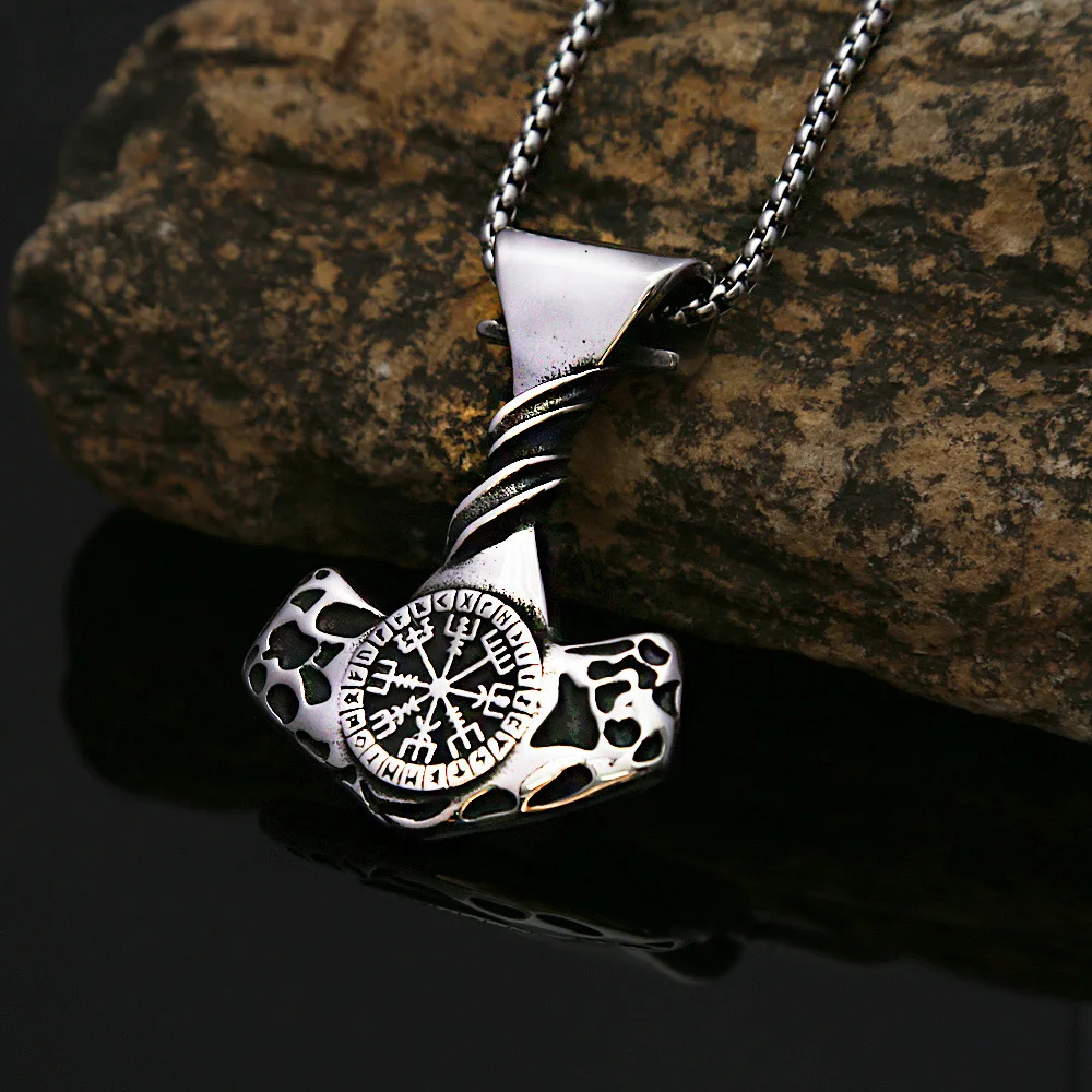 

100pcs/lot Titanium Steel Necklace Jewelry Women's Compass Rune Letter Thor Hammer Stainless Steel Men's Pendant Wholesale