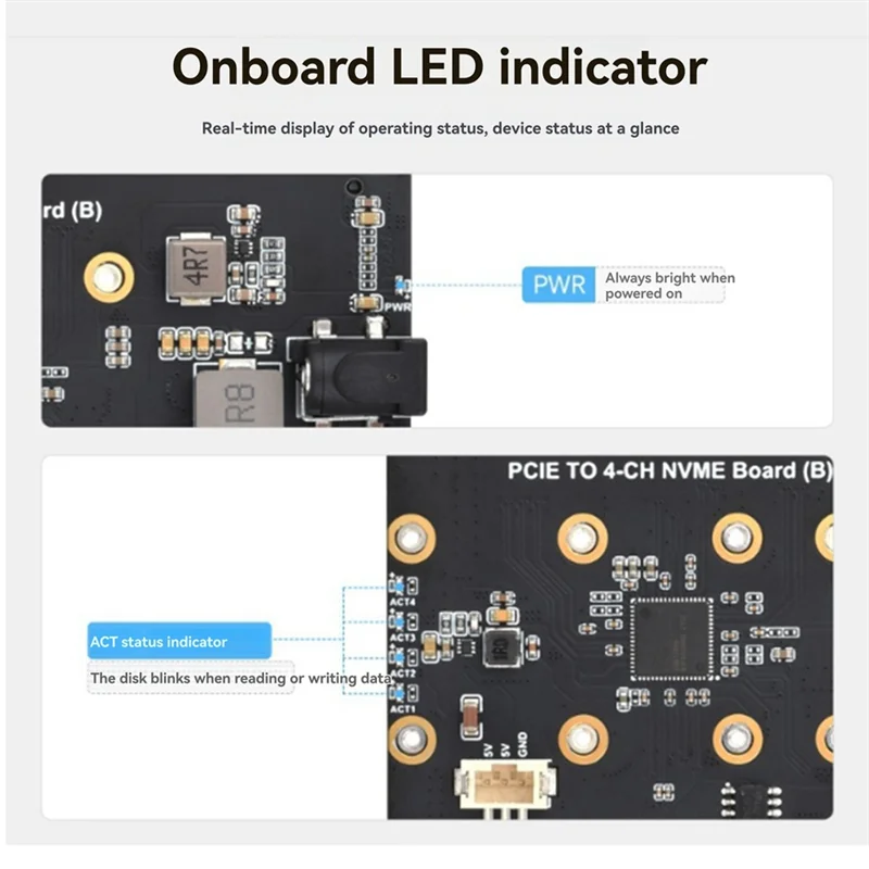 AU61-Waveshare Pcle To4-Kanal M.2 Adapter Board For Raspberry Pi 5, unterstützt Nvme-Festplatten mit LED-Anzeige