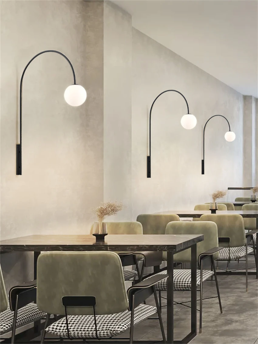 

Black U-shaped fishing wall lamps vintage restaurant lamp living room table minimalist long arm wall sconces lights lighting