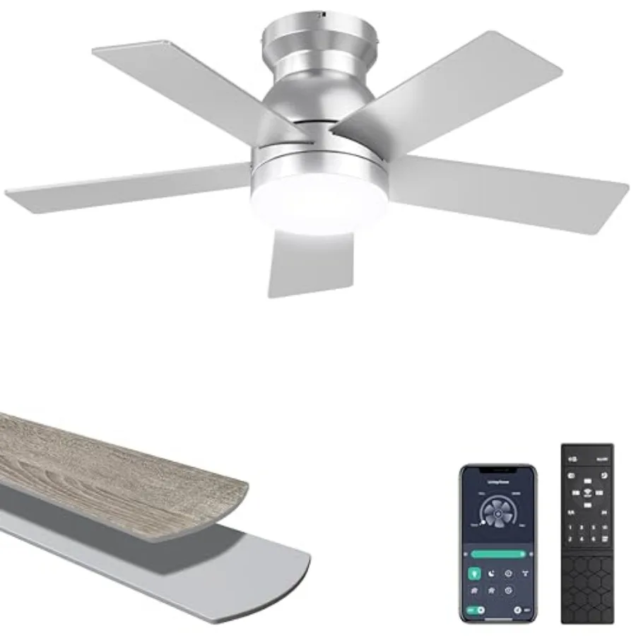 Ceilg Fans with Lights, Low Profile Ceiling Fan with Light and Remote/APP Control, Flush Mount, Dimmable, Qiuet DC Motor, Small