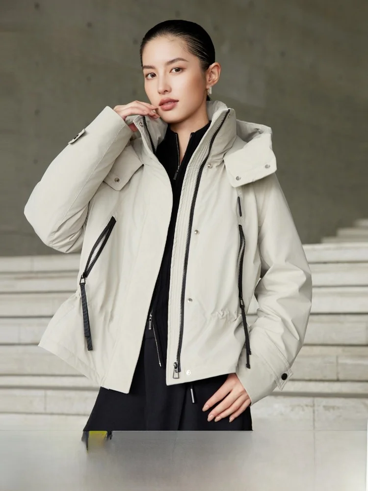 

Snow Flying 2026 Spring New Women's Hooded Short Outdoor Sports Style down Jacket Cool Large Pocket Small Size Street Style