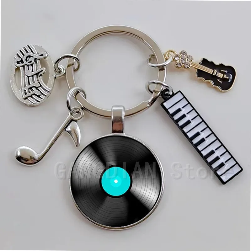 Handmade Classic Music Record CD Vintage Record Image DIY Glass Dome Jewelry Charm Keychain Create Birthday Gift for Friends