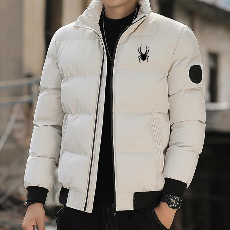 Men's winter thick warm sports cotton jacket, fashionable stand up collar zipper cardigan, tiger head top, casual street jacket