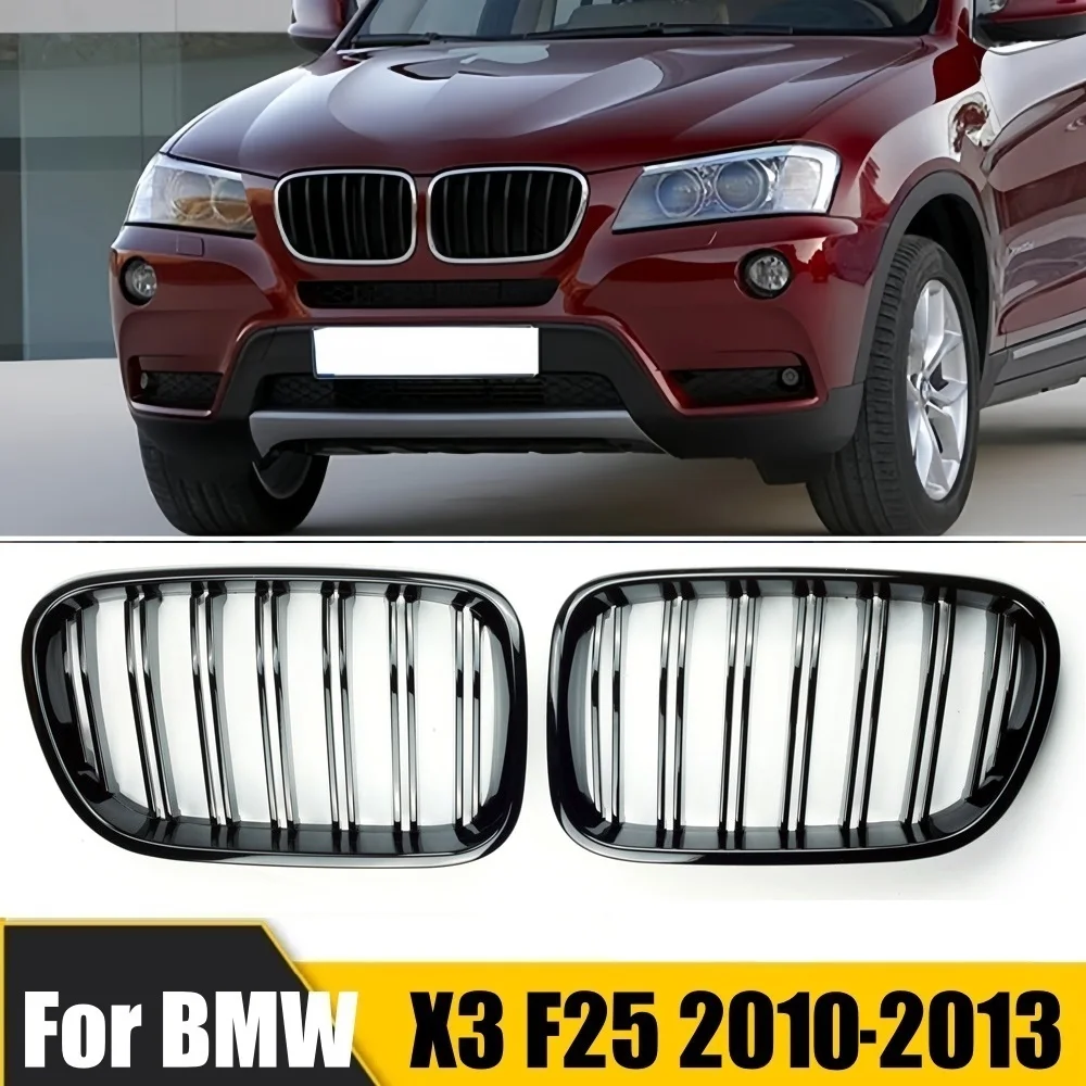 

1Pair Front Kidney Grilles Gloss Black For BMW X3 F25 2010 2011 2012 2013 Replacement Racing Bumper Car Styling