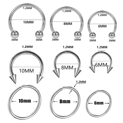 9pcs/lot Steel Ear Piercings Helix Piercings Eyebrow Piercings Lip Labret Rings Earring Tragus Barbell Piercings Body Jewelry
