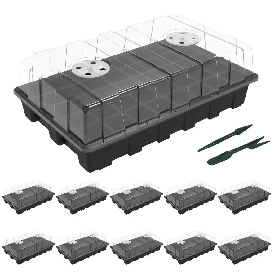 

10Set Garden Propagator Set, Seed Tray Kits with 400Cell, Seed Starter Tray with Dome and Base 15 x 9 40Cell Per Tray
