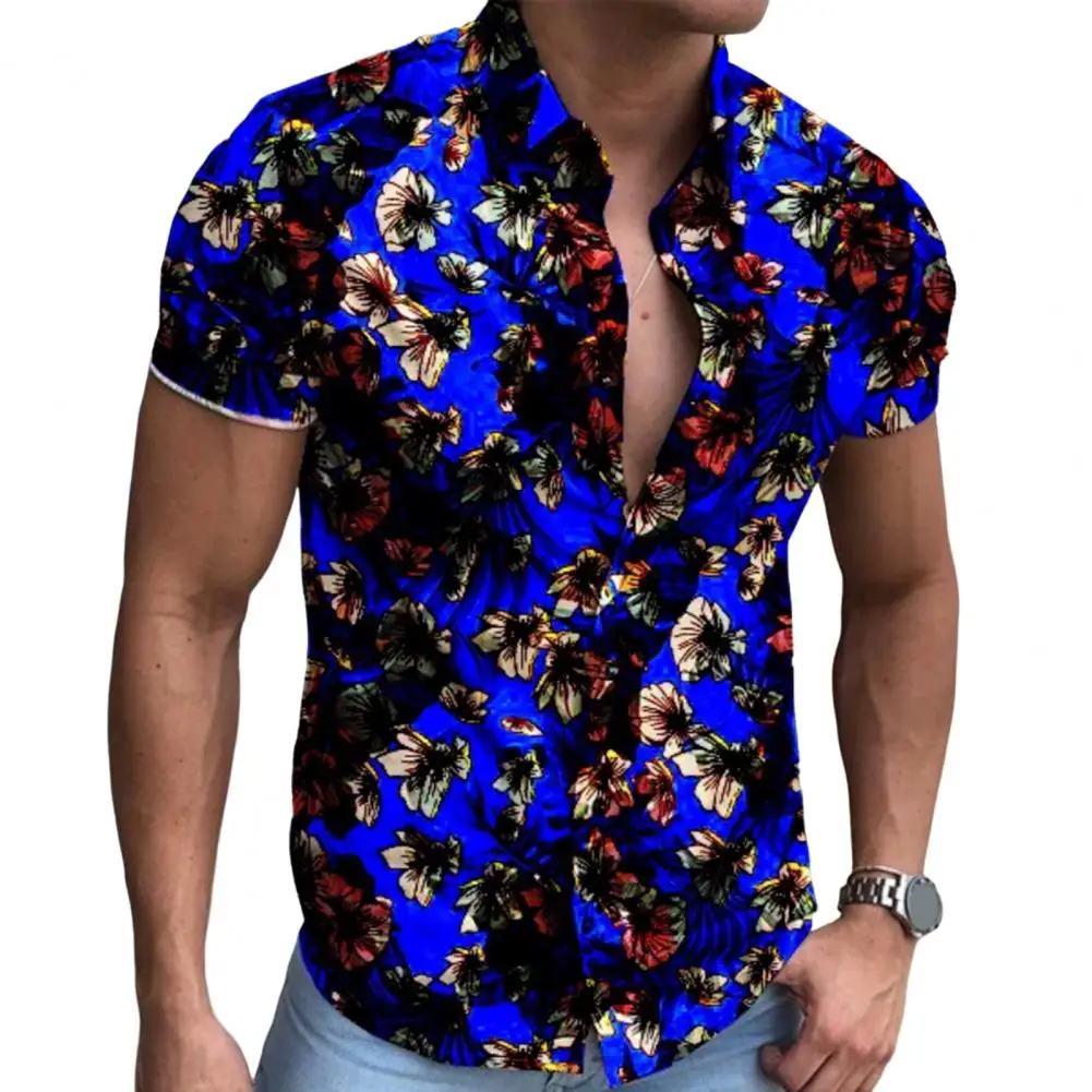 Eye-catching Men Shirt Breathable Men Summer Top Single-breasted Floral Pattern Men Shirt  Clubwear