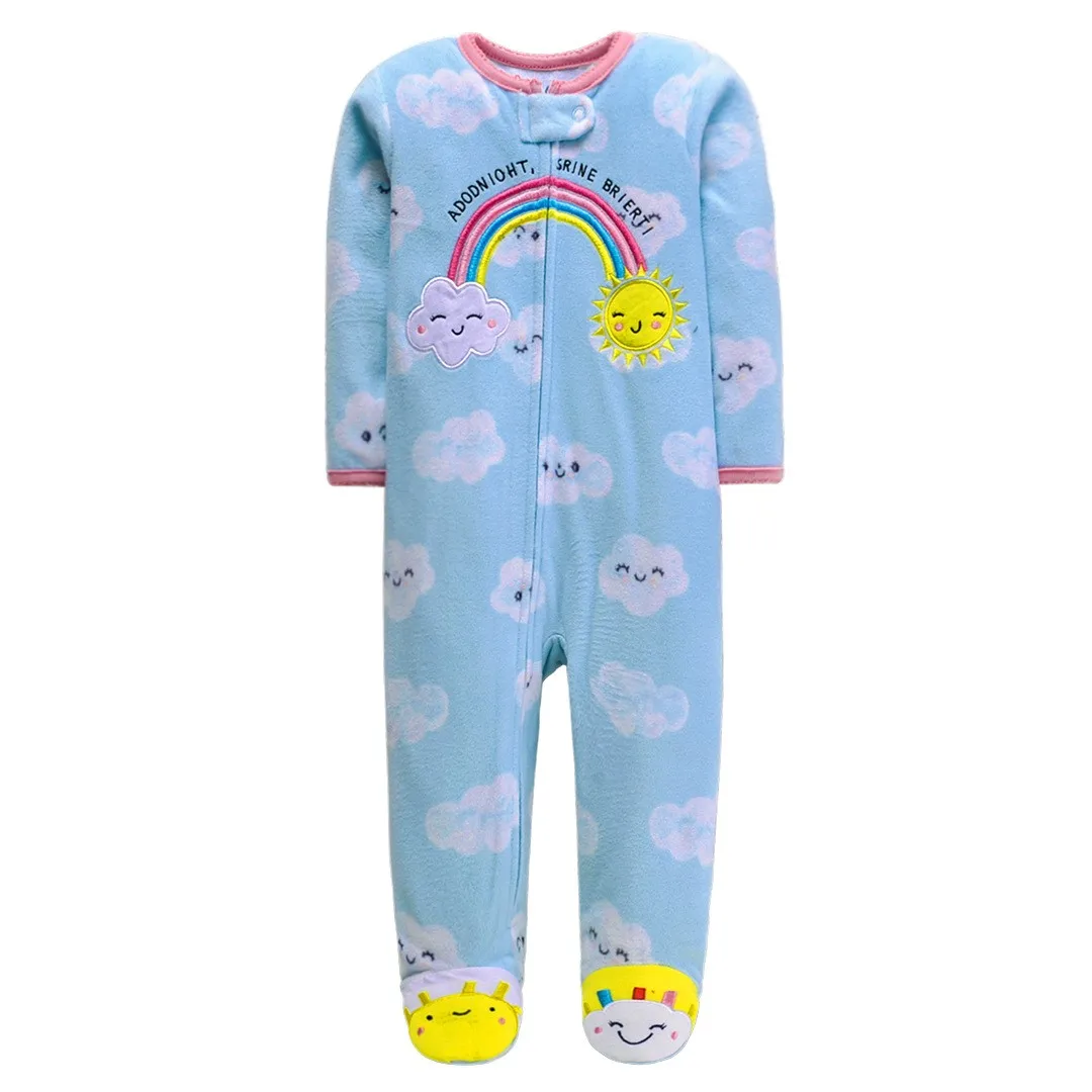 Newborn Baby Romper Pajamas Fall/Winter 2023 Fleece Warm Cartoon Baby Boy Jumpsuit Full Footed Bebe Girl Pjms