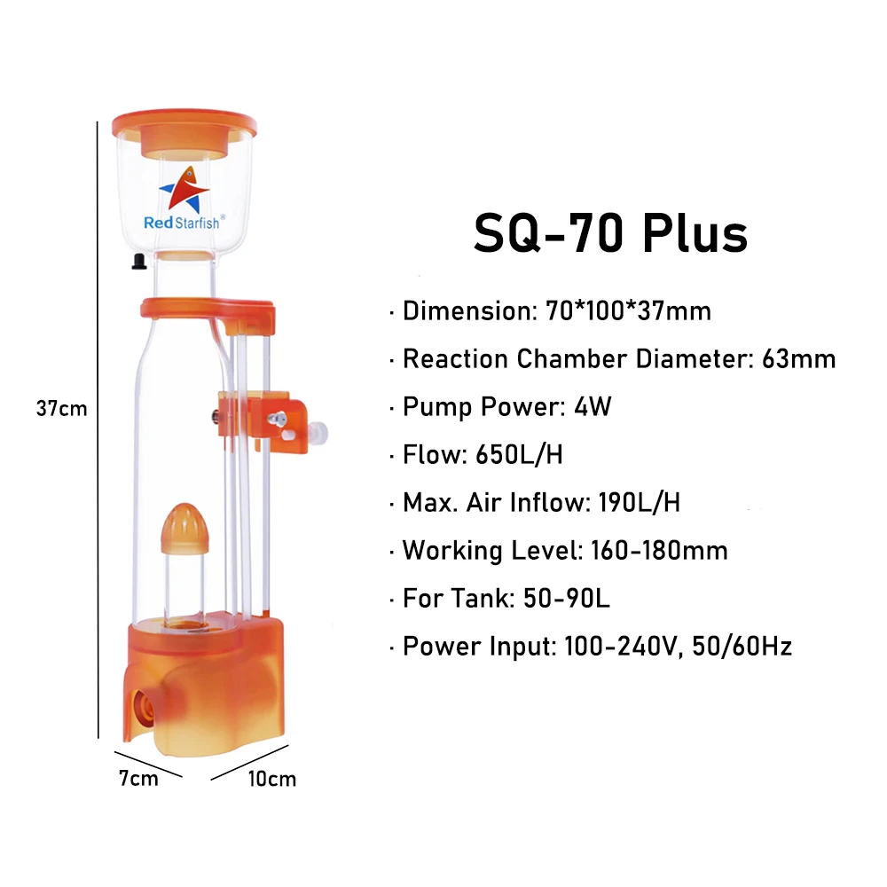 Red Starfish SQ-70 Plus Mini Protein Skimmer Filter With DC Pump For 50-90L Nano Fish Tank